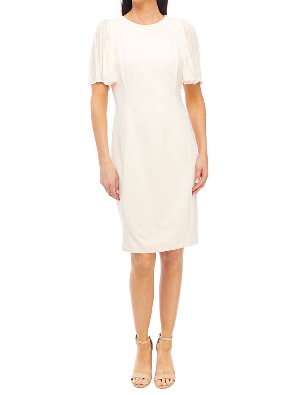 Calvin Klein Women's Short Flare Sleeve Round
Neck Solid Sheath Dress